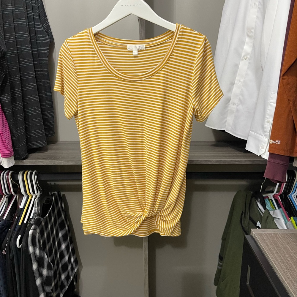 Nine Britton Mustard Striped Short Sleeve Top
